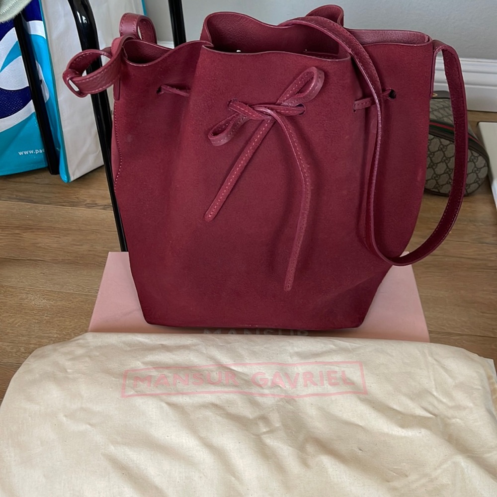 Mansur Gavriel large suede rococo bucket bag